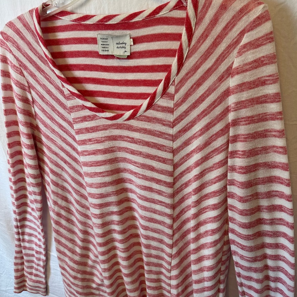 Saturday Sunday Anthropologie Red & White Striped Long Sleeve Tee Size Medium